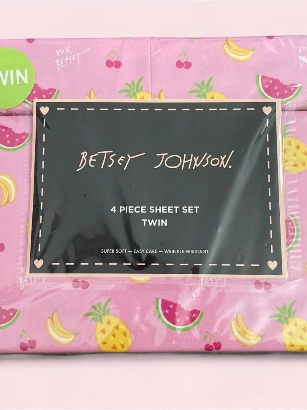 Betsey Johnson Pink Fruit Print 4-Piece Twin Sheet Set